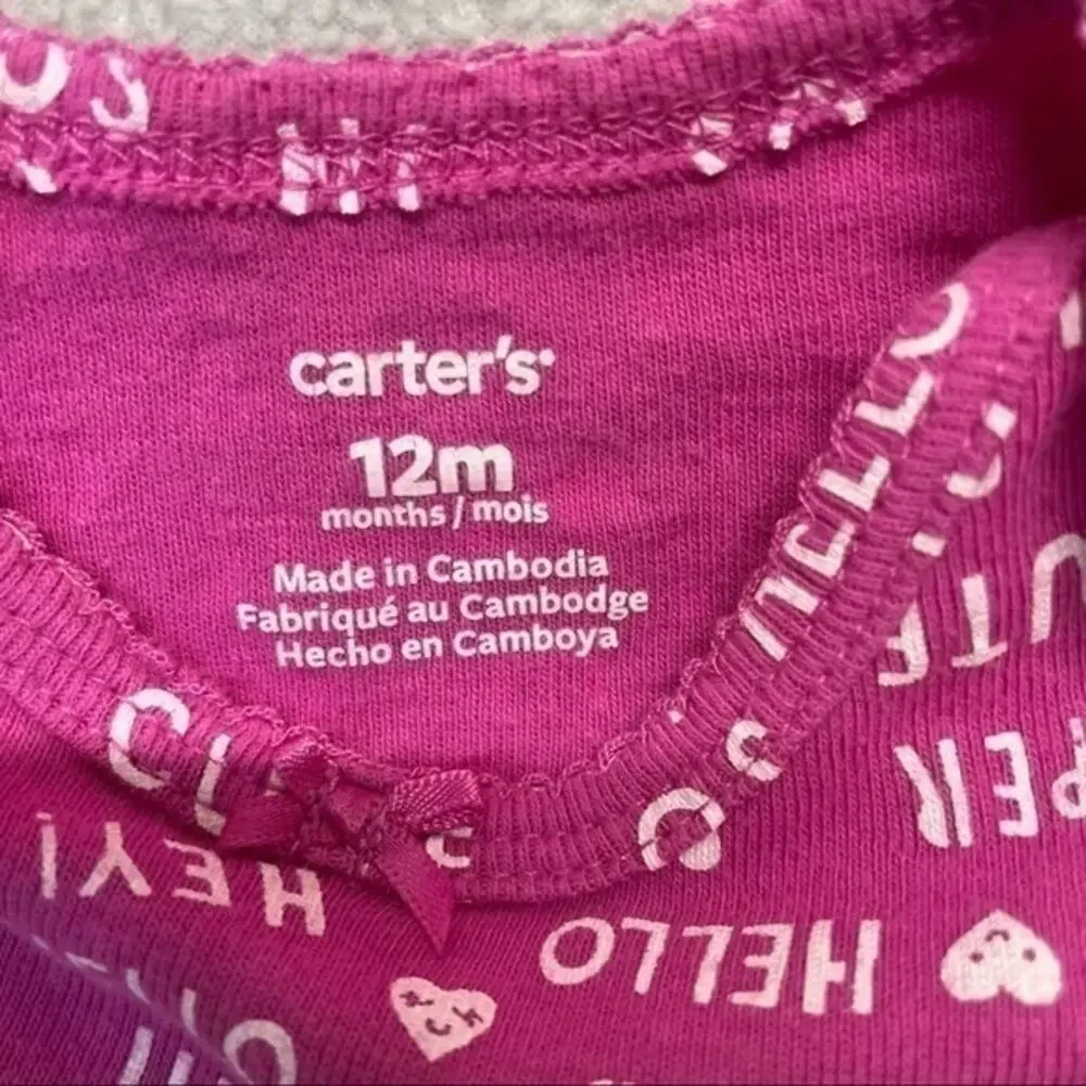 Carter’s Pink Love Graphic Print bodysuit Size 12 Months short sleeve